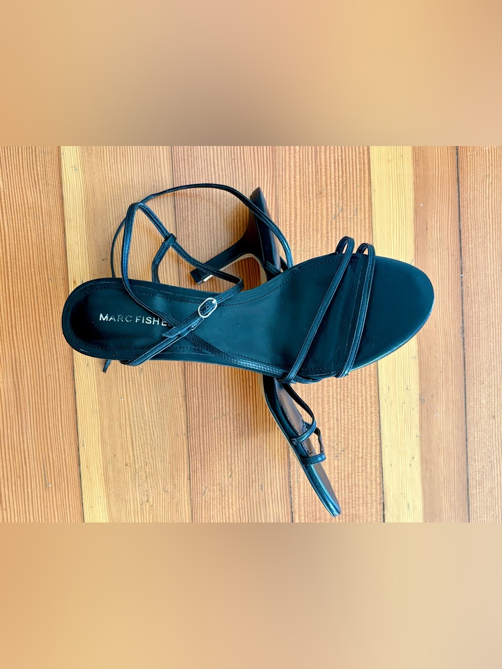 Marc Fisher Black Strappy Square-Toe Heel Sandal